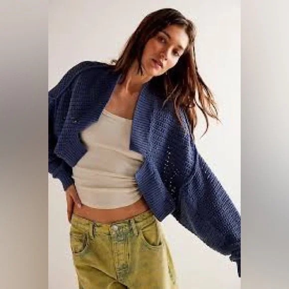 Free People Care FP East‎ To West Cardi Blue SIze S - Picture 1 of 7